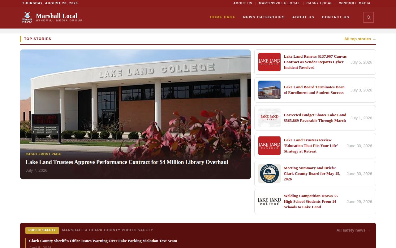 Marshall Local Clark County news home page screenshot