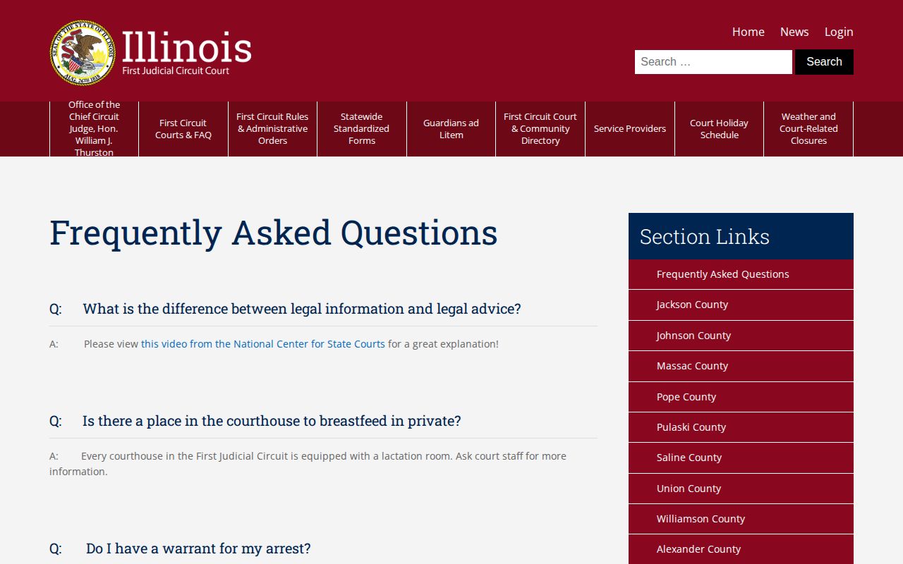 First Judicial Circuit warrant FAQ page for Clark County court research